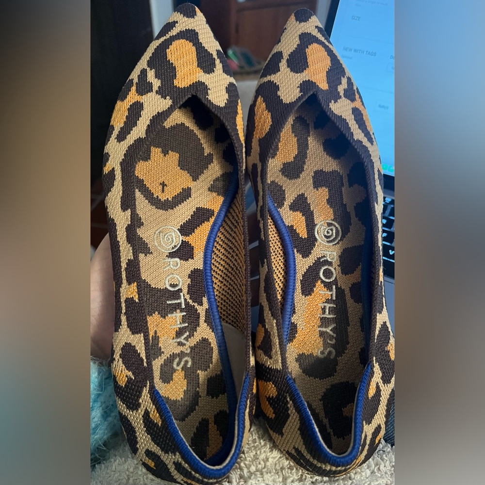 Rothys Big Cat The Point Textile Slip On Ballet Flat EU 38.5 US 8 Leopard - Picture 4 of 5
